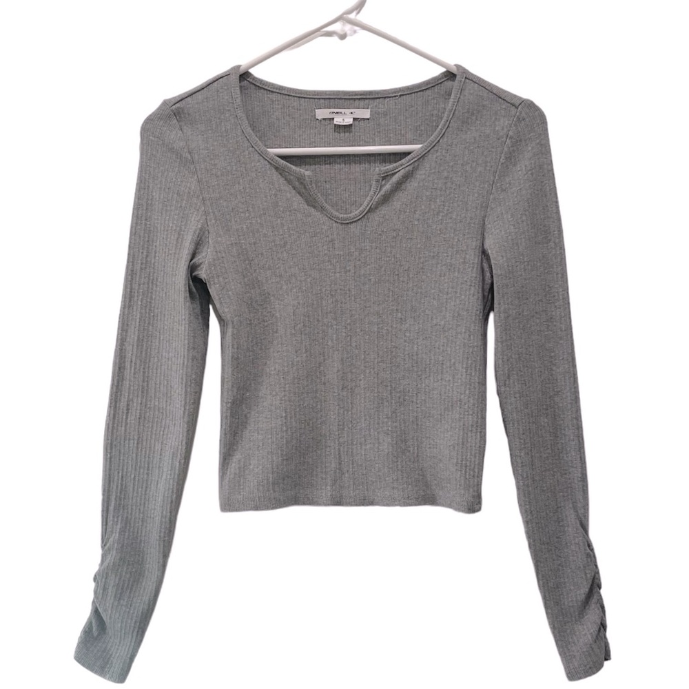 o’neill gray crop ribbed long sleeve tee